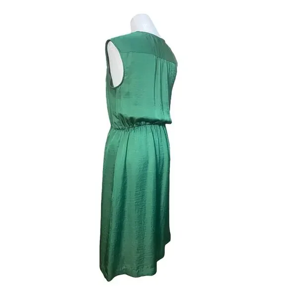 Talbots Womens Midi Dress Emerald Green Size 4 Sleeveless V-Neck Pleated Pockets - Picture 5 of 10